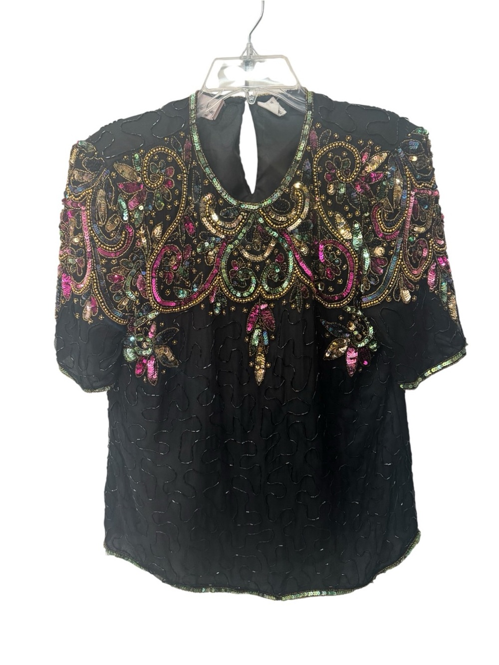 Vintage 80s Laurence Kazar Beaded Silk Blouse size M